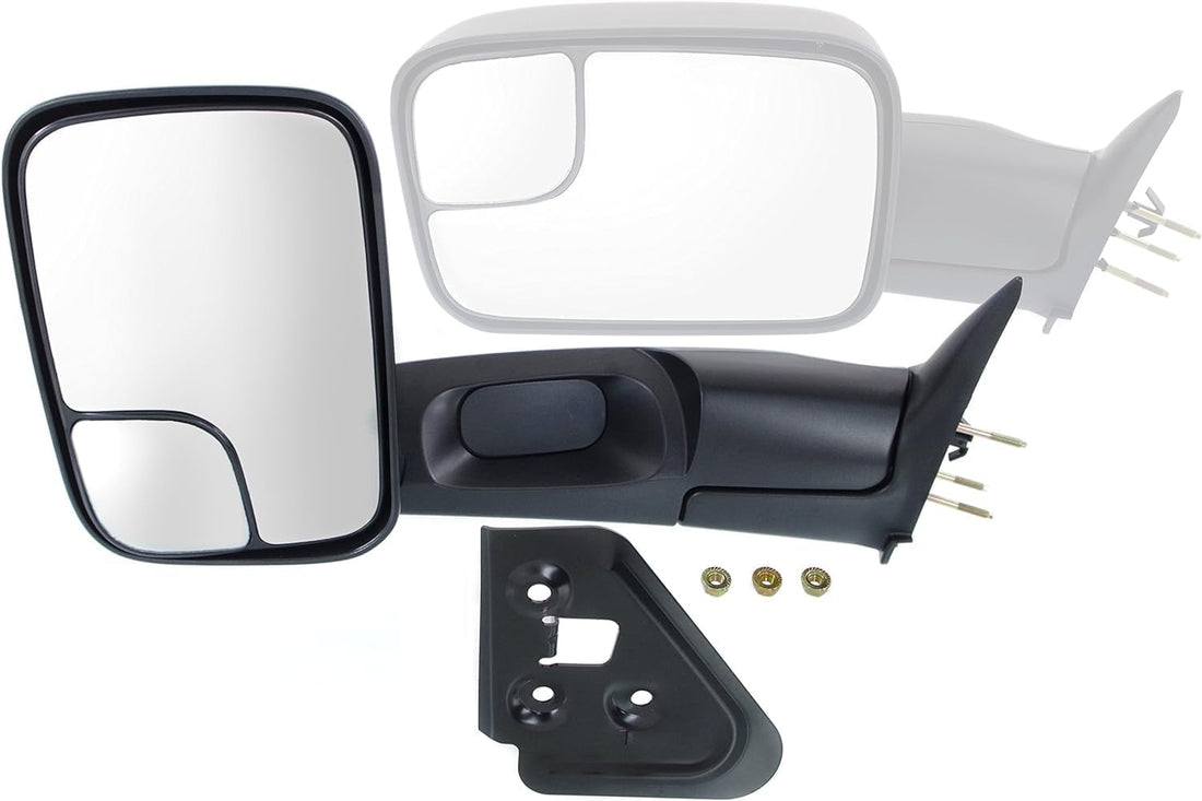 Front Towing Mirror Manual Adjust & Folding Non-Heated Textured Left Driver Side Direct Replacement Compatible With 1994-2001 Dodge Ram 1500/1994-2002 2500 3500 CH1320332