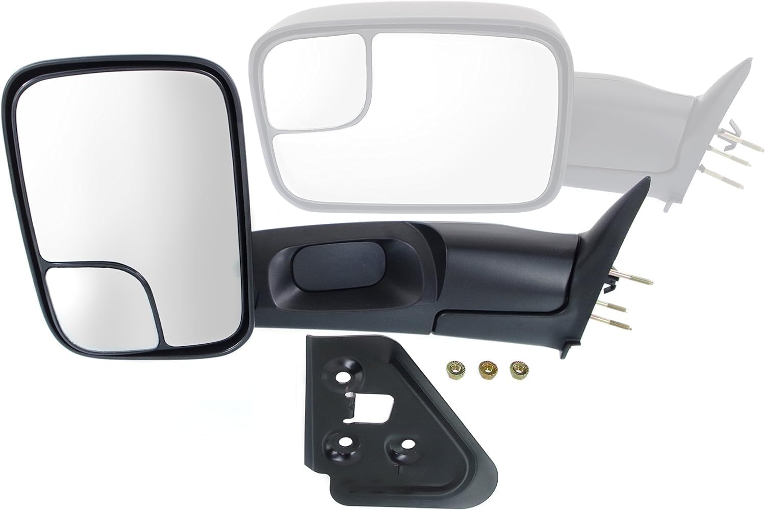 Front Towing Mirror Manual Adjust & Folding Non-Heated Textured Left Driver Side Direct Replacement Compatible With 1994-2001 Dodge Ram 1500/1994-2002 2500 3500 CH1320332