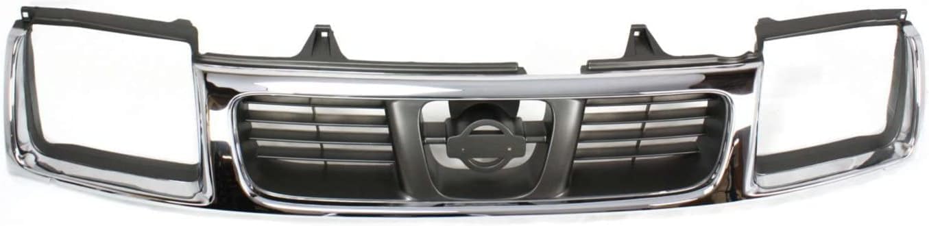 Front Grille Chrome Shell & Black Insert Direct Replacement Compatible With 1998-2000 Nissan Frontier NI1200183 623103S510
