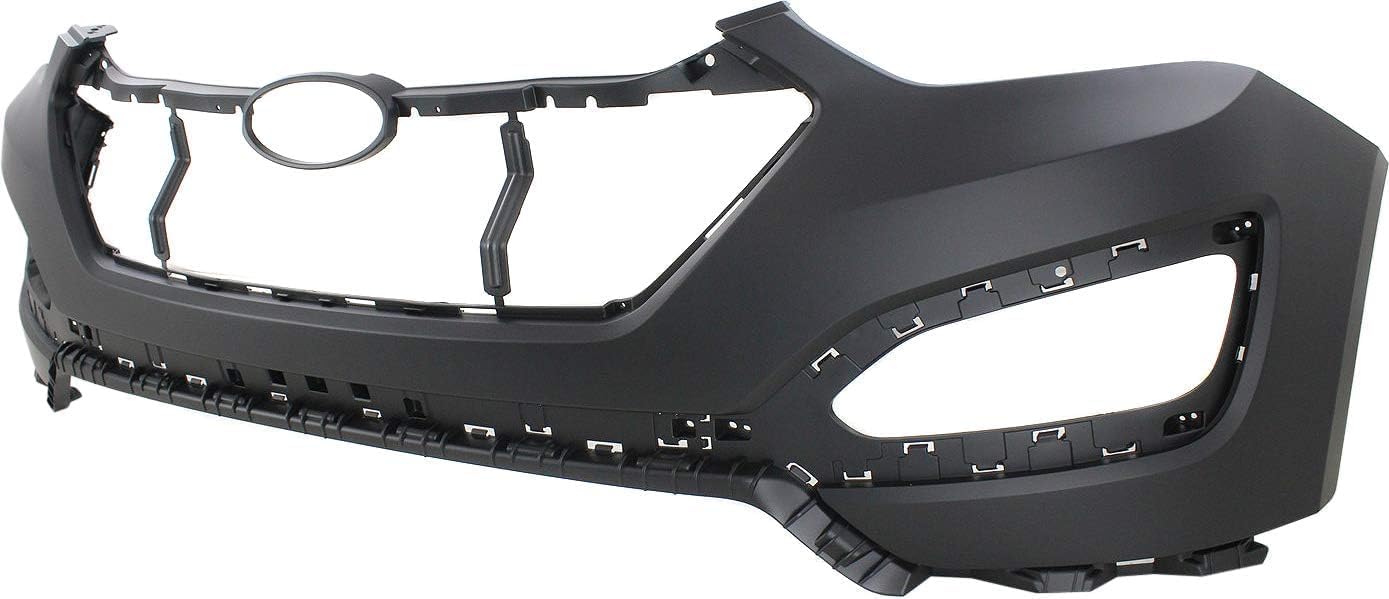 Front Bumper Cover Primed Plastic + Valance + Upper & Lower Grille + Center Molding + Skid Plate Direct Replacement Compatible With 2013-2016 Hyundai Santa Fe Sport