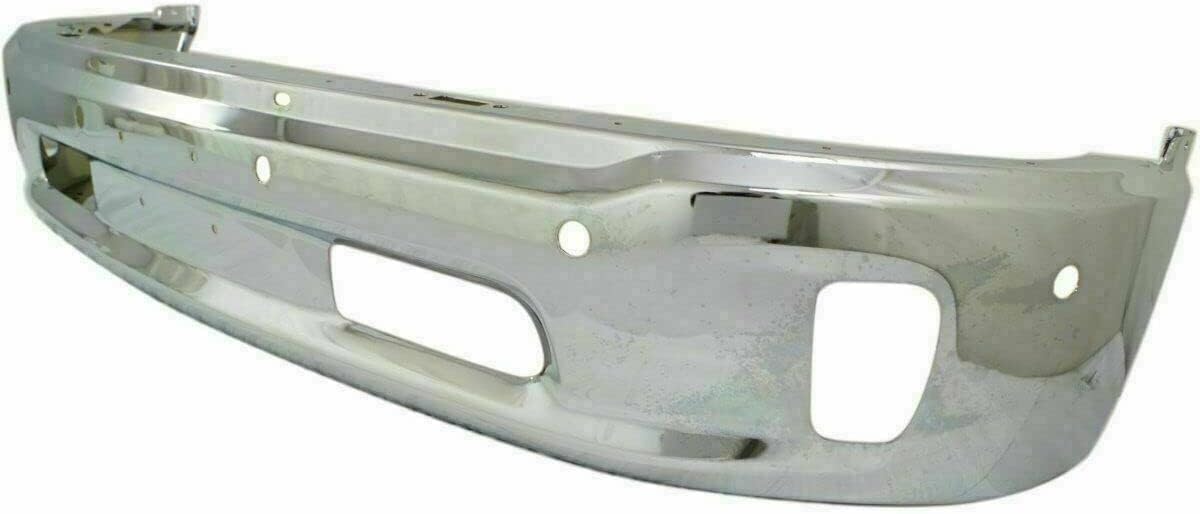 Front Bumper Chrome Steel + Upper Cover Primed + Lower Valance Air Dam Textured Direct Replacement Compatible With Ram 1500 2014-2018 CH1014108 CH1002402 CH1090147