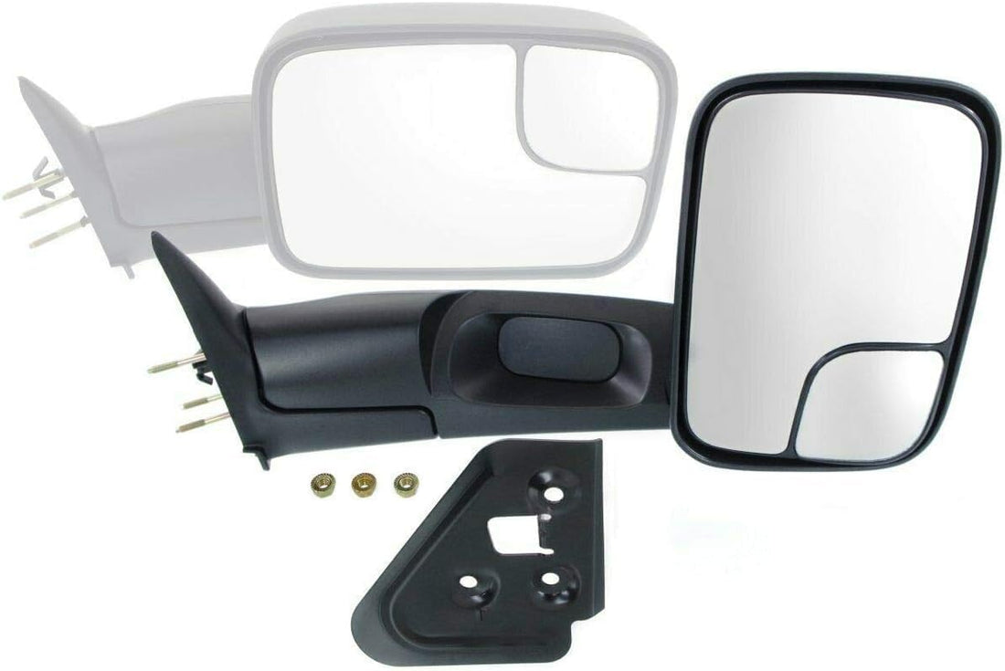 Front Towing Mirror Manual Adjust & Folding Non-Heated Textured Right Passenger Side Direct Replacement Compatible With 1994-2001 Dodge Ram 1500/1994-2002 2500 3500 CH1320332