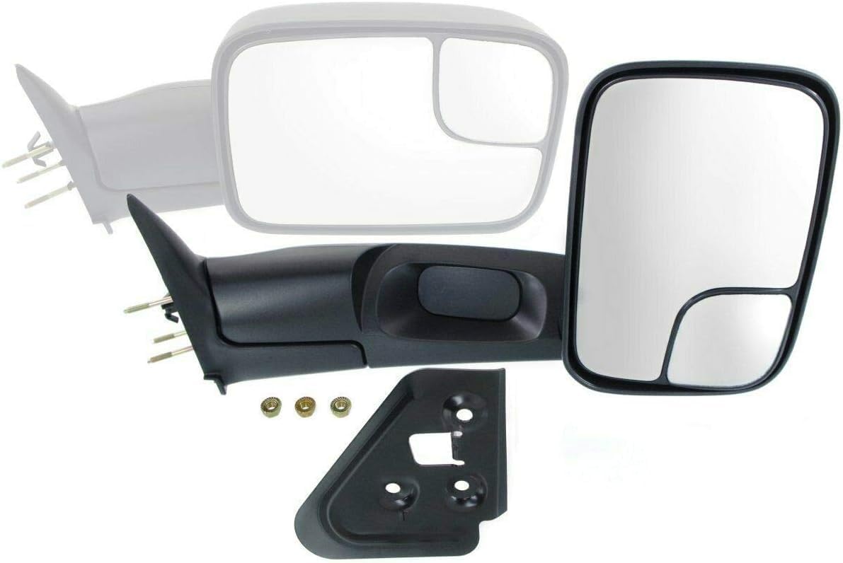 Front Towing Mirror Manual Adjust & Folding Non-Heated Textured Right Passenger Side Direct Replacement Compatible With 1994-2001 Dodge Ram 1500/1994-2002 2500 3500 CH1320332