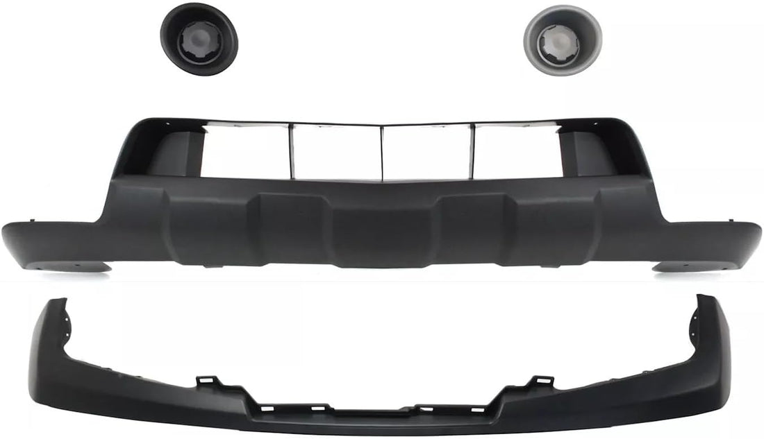Front Bumper Upper Cover Primed Steel + Lower Valance + Fog Lamp Cover Left Driver & Right Passenger Side Direct Replacement Compatible With 2005-2019 Nissan Frontier NI1014100