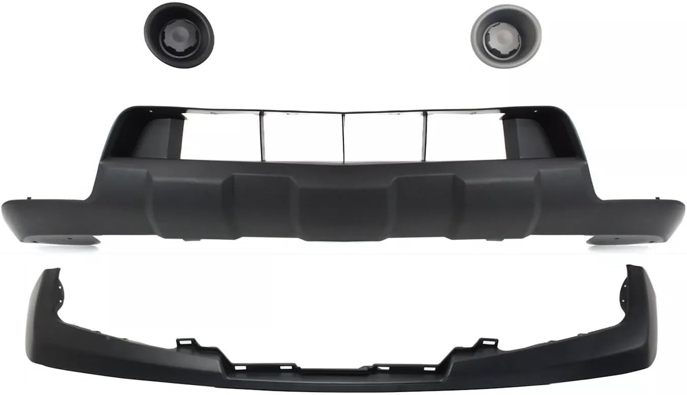 Front Bumper Upper Cover Primed Steel + Lower Valance + Fog Lamp Cover Left Driver & Right Passenger Side Direct Replacement Compatible With 2005-2019 Nissan Frontier NI1014100