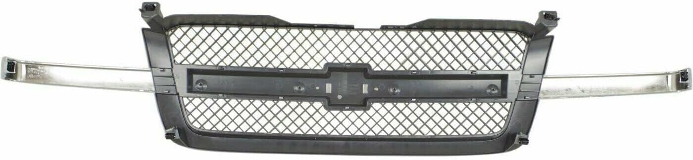 Front Bumper Chrome Steel + Grille + Upper Cover + Lower Valance Textured Direct Replacement Compatible With 2003-2006 Chevrolet Silverado 2500HD 3500 GM1051109 GM1200489 GM1002416