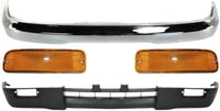 Front Bumper Chrome Steel + Lower Valance Panel Textured + Signal Lamp Left Driver & Right Passenger Side Direct Replacement Compatible With 1995-1997 Toyota Tacoma TO1002156