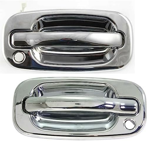 Set of 2 Front Exterior Door Handle Chrome with Keyhole Left Driver & Right Passenger Side Direct Replacement Compatible with 1999-2006 Chevrolet Silverado/GMC Sierra 1500 2500 3500