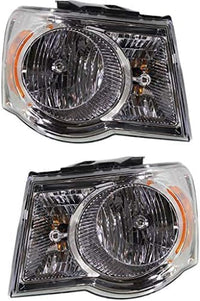 Set Of 2 Front Head Light Assembly Plastic Left Driver & Right Passenger Side Direct Replacement Compatible With 2007-2009 Chrysler Aspen CH2502179 CH2503179