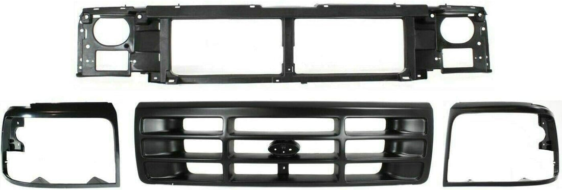 Front Header Panel + Grille + Bezels Primed Left Driver & Right Passenger Side Direct Replacement Compatible With 1992-1997 Ford F-150 F-250 F-350 FO1220113 FO1200172 FO2512131