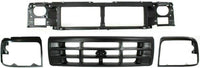 Front Header Panel + Grille + Bezels Primed Left Driver & Right Passenger Side Direct Replacement Compatible With 1992-1997 Ford F-150 F-250 F-350 FO1220113 FO1200172 FO2512131