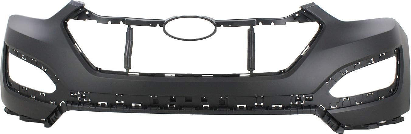 Front Bumper Cover Primed Plastic + Valance + Upper & Lower Grille + Center Molding + Skid Plate + Fog Light + Trim Direct Replacement Compatible With 2013-2016 Hyundai Santa Fe Sport