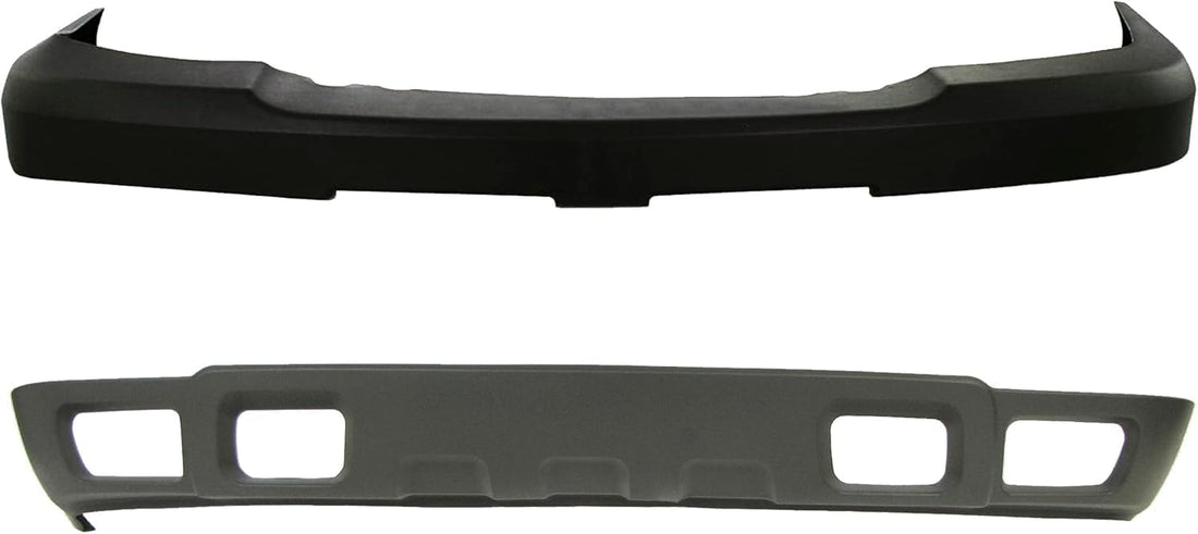 Front Bumper Upper Cover + Lower Valance Air Deflector Textured Gray Direct Replacement Compatible With 2003-2006 Chevrolet Silverado 2500HD 3500 GM1051109 GM1092173 15139804 10367213