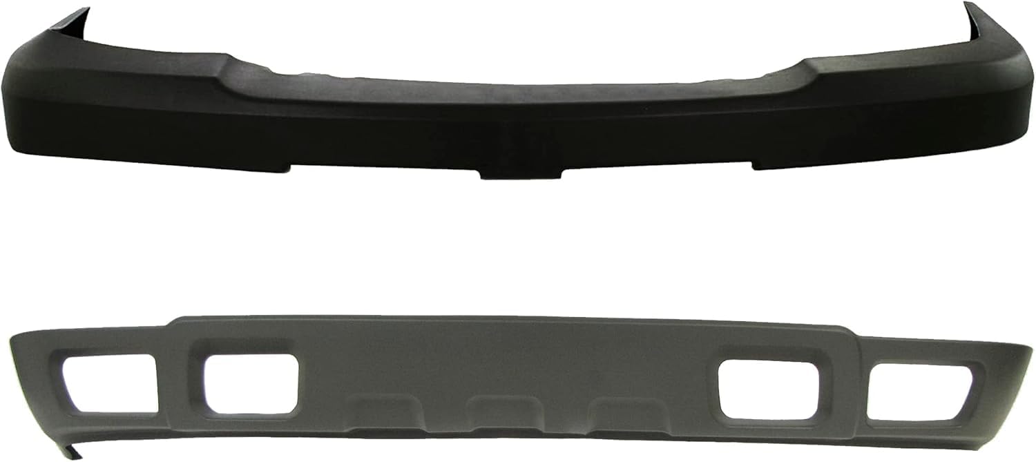 Front Bumper Upper Cover + Lower Valance Air Deflector Textured Gray Direct Replacement Compatible With 2003-2006 Chevrolet Silverado 2500HD 3500 GM1051109 GM1092173 15139804 10367213
