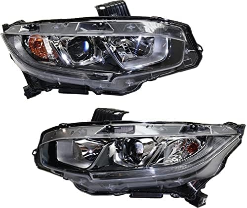 Set Of 2 Front Head Light Assembly Plastic Left Driver & Right Passenger Side Direct Replacement Compatible With 2016-2020 Honda Civic HO2503173 HO2502173 33100TBAA01 33150TBAA01
