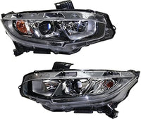Set Of 2 Front Head Light Assembly Plastic Left Driver & Right Passenger Side Direct Replacement Compatible With 2016-2020 Honda Civic HO2503173 HO2502173 33100TBAA01 33150TBAA01