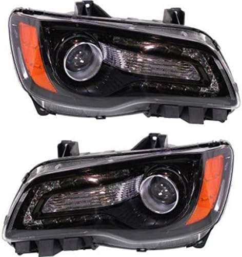 Set Of 2 Front Head Light Assembly With Black Bezel Left Driver & Right Passenger Side Direct Replacement Compatible With 2012-2014 Chrysler 300 CH2502235 CH2503235