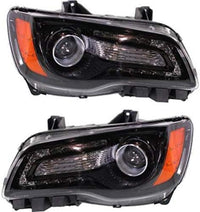 Set Of 2 Front Head Light Assembly With Black Bezel Left Driver & Right Passenger Side Direct Replacement Compatible With 2012-2014 Chrysler 300 CH2502235 CH2503235