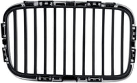 Front Grille Chrome Shell With Black Insert Left Driver Side Direct Replacement Compatible With 1992-1996 BMW 3-Series BM1200113 51138122237
