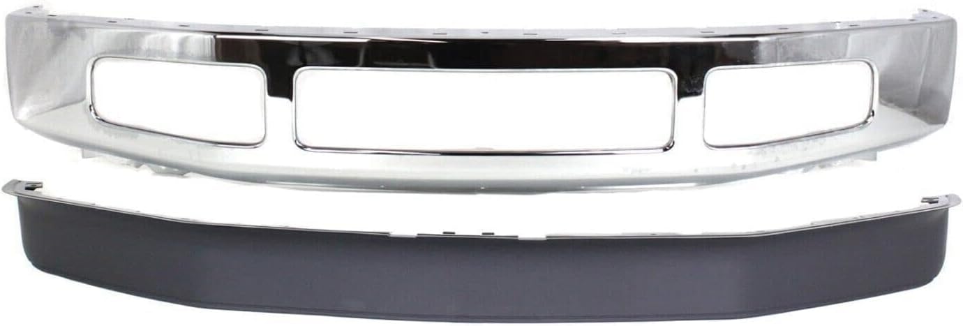Front Bumper Chrome Steel + Molding + Lower Valance Spoiler Textured Direct Replacement Compatible With 2008-2010 Ford F-250 / F-350 Super Duty FO1002406 FO1093116 FO1044103