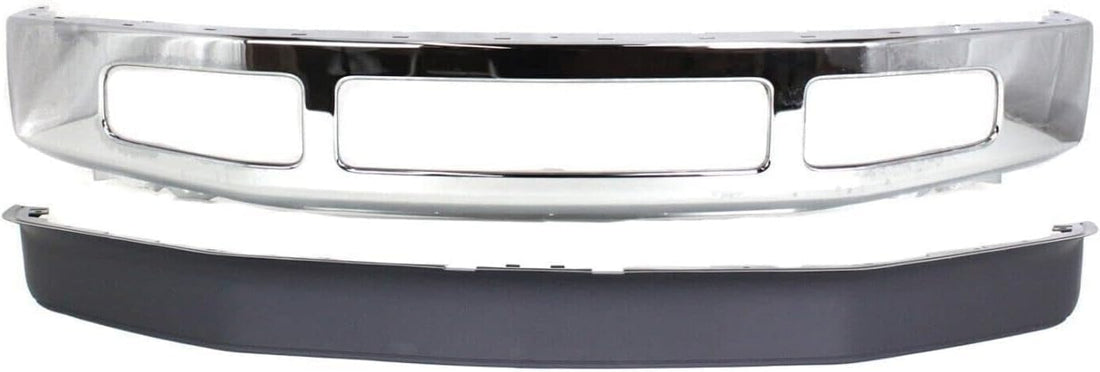 Front Bumper Chrome Steel + Lower Valance Spoiler Textured Direct Replacement Compatible With 2008-2010 Ford F-250 F-350 Super Duty FO1002406 FO1093116 8C3Z17626B 8C3Z17757B