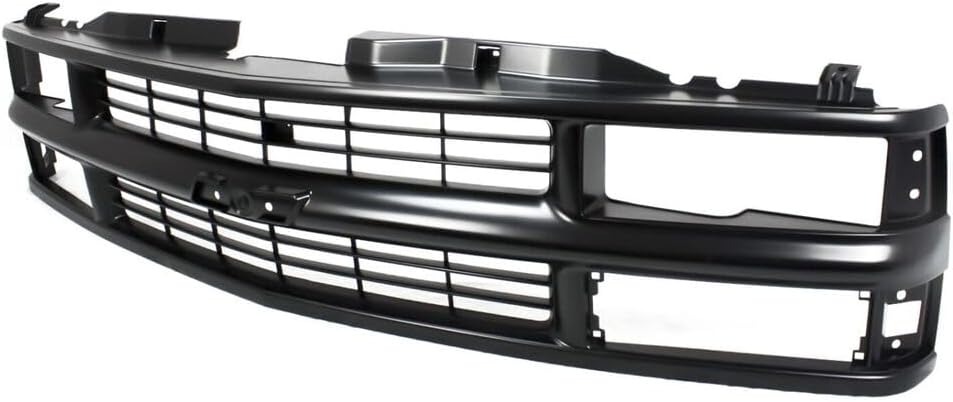 Front Grille Painted Black Shell & Cross Bar Insert With Dual Beam Headlamp Direct Replacement Compatible With 1994-2000 Chevrolet / 1994-1999 Suburban C-K Series GM1200239 15981092