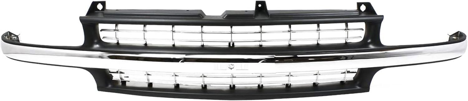 Front Grille Cross Bar Insert With Chrome Center-Bar + Head Lights + Park Lamps Right & Left Side Direct Replacement Compatible With Chevy Silverado 1999-02 / Tahoe/Suburban 2000-06