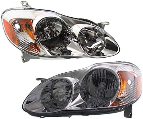 Set Of 2 Front Head Light Assembly Plastic Left Driver & Right Passenger Side Direct Replacement Compatible With 2003-2004 Toyota Corolla TO2503139 TO2502139 8111002190 8115002200