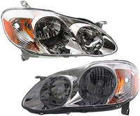 Set Of 2 Front Head Light Assembly Plastic Left Driver & Right Passenger Side Direct Replacement Compatible With 2003-2004 Toyota Corolla TO2503139 TO2502139 8111002190 8115002200