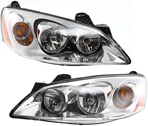 Set Of 2 Front Head Light Assembly Plastic Left Driver & Right Passenger Side Direct Replacement Compatible With 2005-2010 Pontiac G6 GM2503255 GM2502255 20821144 20821143
