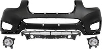 Front Bumper Cover Primed Plastic + Lower Grille + Fog Lights Left Driver & Right Passenger Side Direct Replacement Compatible with 2010-2012 Hyundai Santa Fe