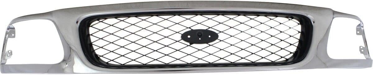 Front Grille Mesh Chrome Shell With Black Insert With Headlight Holes And Emblem Provision Direct Replacement Compatible With 1997-1998 Ford F-150 / F-250 FO1200380 F65Z8200AAN