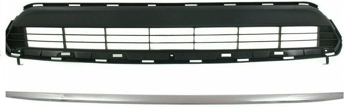Front Bumper Lower Grille Textured Black + Trim Molding Chrome Direct Replacement Compatible With 2011-2013 Toyota Highlander TO1036130 TO1044111 527110E040 531120E070