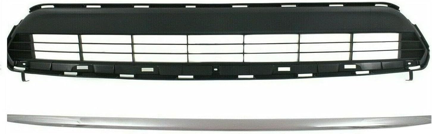 Front Bumper Lower Grille Textured Black + Trim Molding Chrome Direct Replacement Compatible With 2011-2013 Toyota Highlander TO1036130 TO1044111 527110E040 531120E070