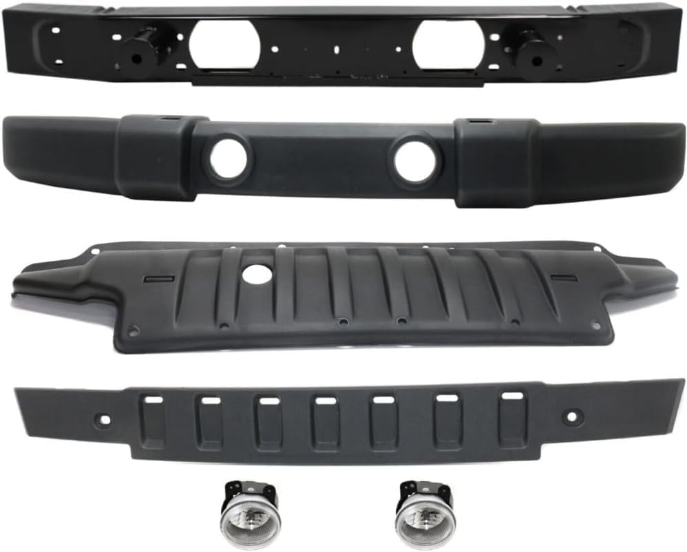 Front Bumper Cover + Upper Filler + Lower Valance Textured + Reinforcement + Fog Light Left Driver & Right Passenger Side For 2007-2010 Jeep Wrangler Standard Duty CH1000900 CH1006212