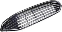 Front Bumper Cover Primed + Upper Grille Textured With Chrome Trim + Head Lights Left Driver And Right Passenger Side Direct Replacement Compatible With 2017-2018 Ford Fusion