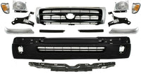 Front Bumper Cover + Reinforcement + Grille + Headlight Filler + Brackets + End Trims + Corner & Head Lights LH And RH Side Direct Replacement Compatible With 1998-2000 Toyota Tacoma