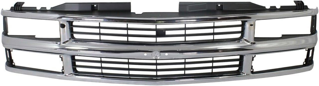 Front Grille Chrome Shell & Black Insert With Dual Beam + Bumper Center Filler Primed Direct Replacement Compatible With Chevrolet C/K Series 1994-2000 GM1200238 GM1087180 12376285