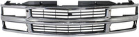 Front Grille Chrome Shell & Black Insert With Dual Beam + Bumper Center Filler Primed Direct Replacement Compatible With Chevrolet C/K Series 1994-2000 GM1200238 GM1087180 12376285
