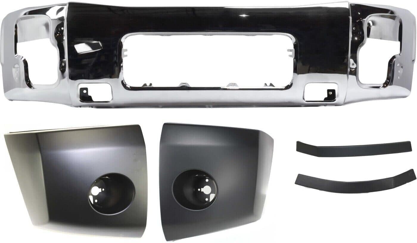 Front Bumper Face Bar Chrome + Upper Fillers & End Caps Primed Left Driver & Right Passenger Side Direct Replacement Compatible With 2004-2007 Nissan Titan NI1002136 NI1004147