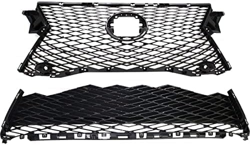Front Upper & Lower Grille Shell And Insert Plastic Direct Replacement Compatible With 2016-2018 Lexus RX450h / 2016-2019 RX350 LX1200183 LX1200185 531110E210 531120E160