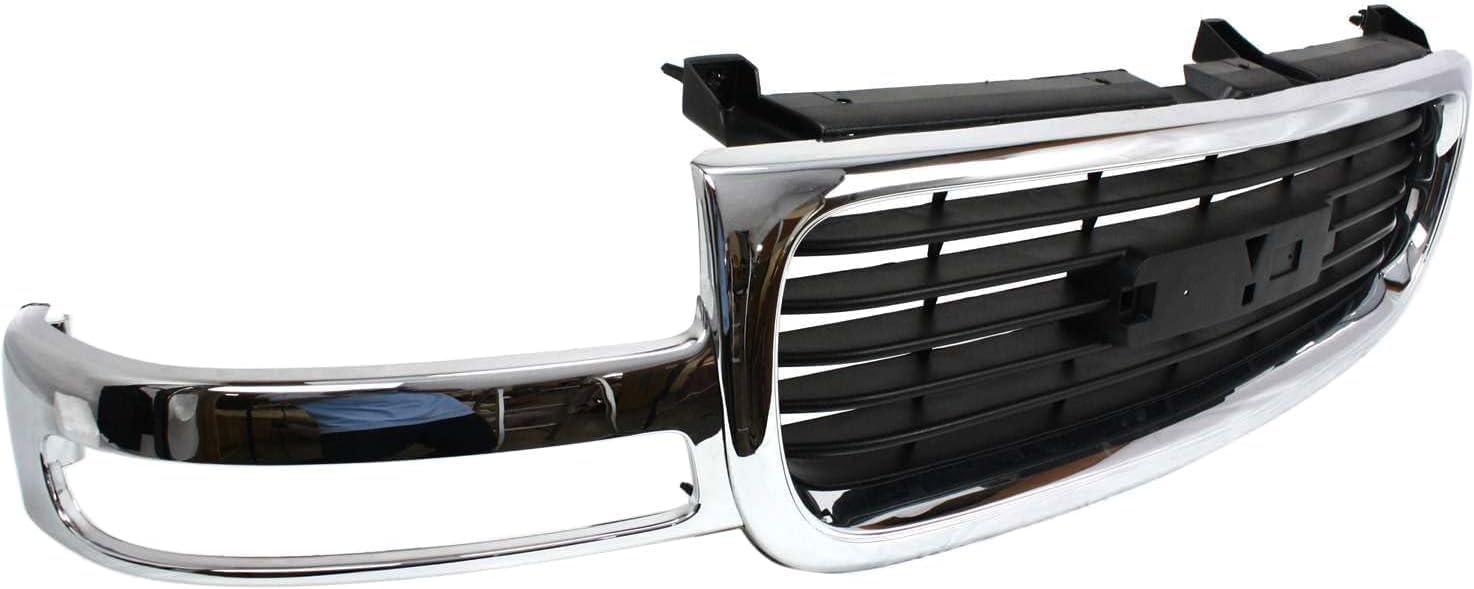 Front Grille Chrome Shell/Painted Black Insert Direct Replacement Compatible With 1999-2002 GMC Sierra 1500 2500/2000-2006 Yukon GM1200430 19130787