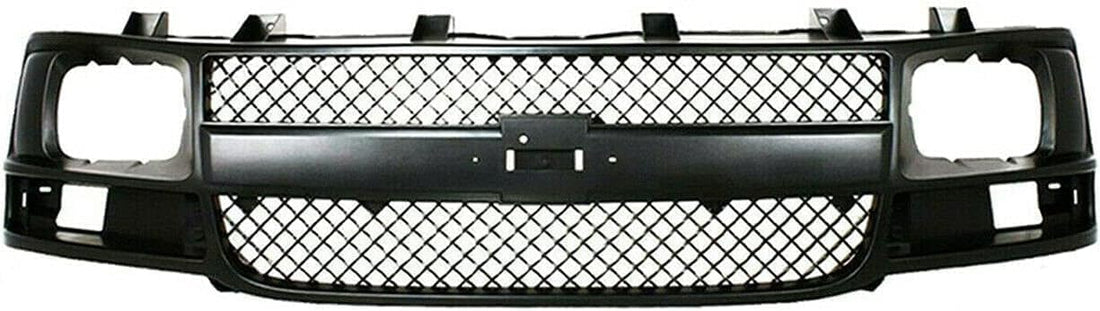 Front Bumper Primed + Upper Cover Textured + Grille Plastic + Set Of 2 Bracket Left & Right Side Direct Replacement Compatible with Chevrolet Express/GMC Savana 2003-2017