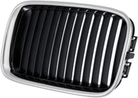 Front Grille Chrome Shell With Black Insert Left Driver Side Direct Replacement Compatible With 1992-1996 BMW 3-Series BM1200113 51138122237