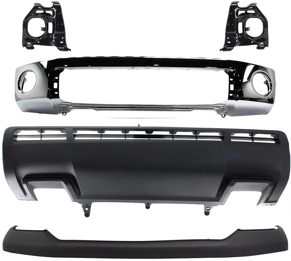 Front Bumper Face Bar Chrome Steel + Upper Cover + Lower Valance Panel + Mounting Arm Brackets Left & Right Side Direct Replacement Compatible With 2010-2013 Toyota Tundra TO1002182