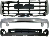 Front Bumper Steel + Grille Chrome Shell With Primed Insert + Lower Valance Air Deflector Textured Direct Replacement Compatible With GMC Sierra 1500 2007-2013 GM1015100 GM1002833