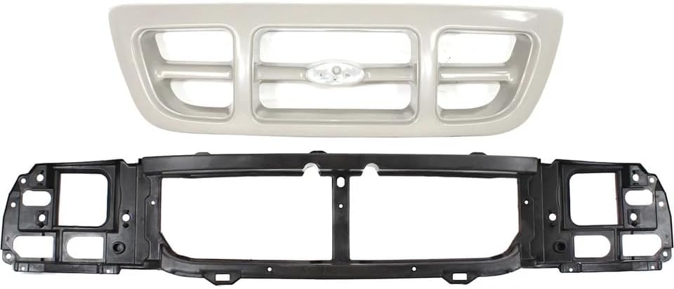 Front Header Panel Thermoplastic And Fiberglass + Grille Textured Gray Shell And Insert Direct Replacement Compatible With 1998-2000 Ford Ranger FO1200343 FO1220215 F87Z8200JA