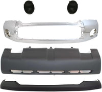 Front Bumper Face Bar Chrome Steel + Upper Cover + Lower Valance Panel + Fog Lamp Covers Left Driver & Right Passenger Side Direct Replacement Compatible With 2007-2009 Toyota Tundra