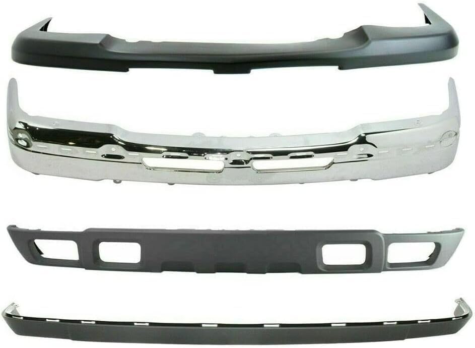 Front Bumper Chrome Steel + Upper Cover + Lower Valance + Extension Textured Direct Replacement Compatible With 2003-2006 Chevrolet Silverado 1500 GM1051110 GM1002416 GM1092200
