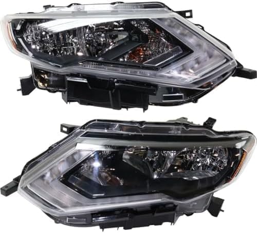 Set Of 2 Front Headlight Assembly Halogen Left Driver & Right Passenger Side Direct Replacement Compatible With 2017-2020 Nissan Rogue NI2502254 NI2503254 260606FL0A 260106FL0A
